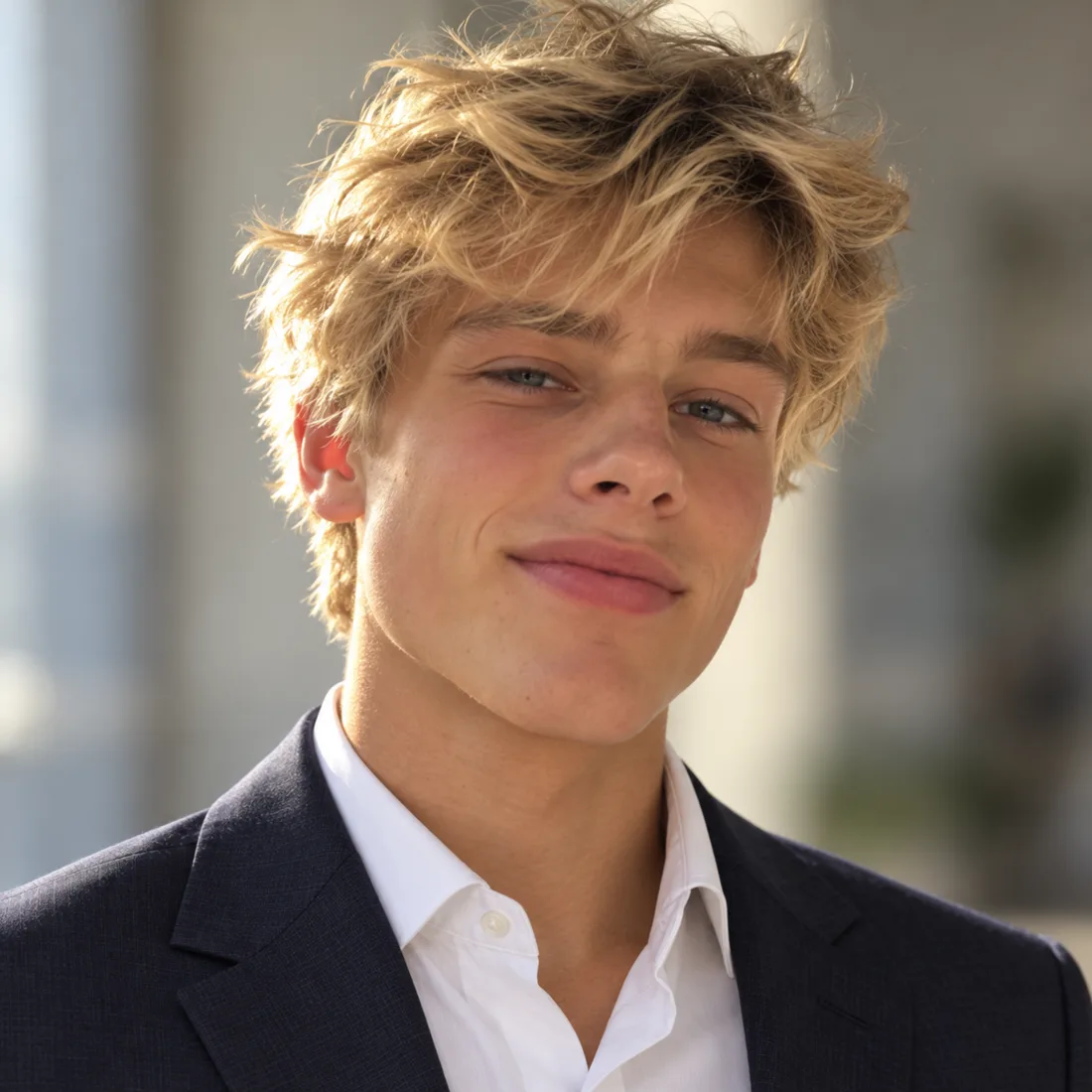 Portret van Guillaume in marineblauw pak